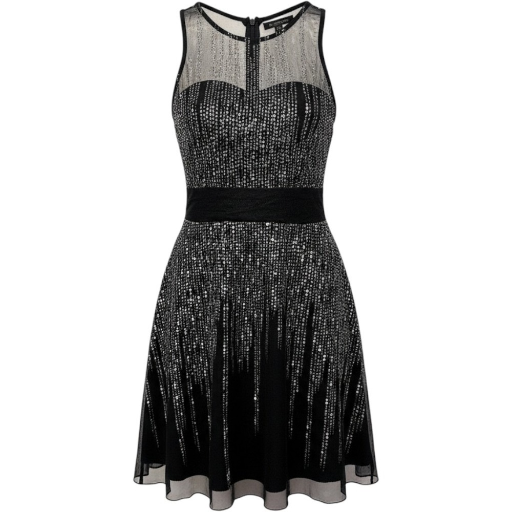 Emily West Girls Silver Sequin Black Mesh Party Dress Sleeveless Size 10 Holiday